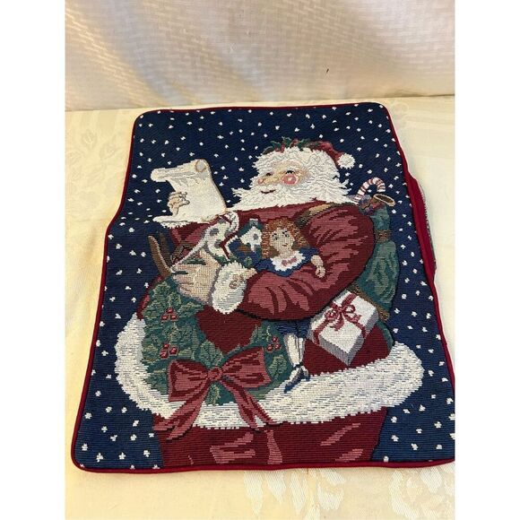 Christmas Tapestry Pillow Case Only 13x16.5" Blue Red - Picture 2 of 6